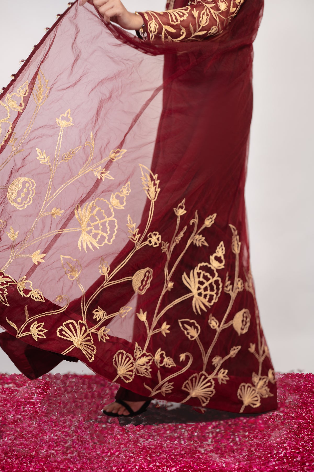 Aatish-e-Shaam | Maroon Embroidered Saree With Jacket