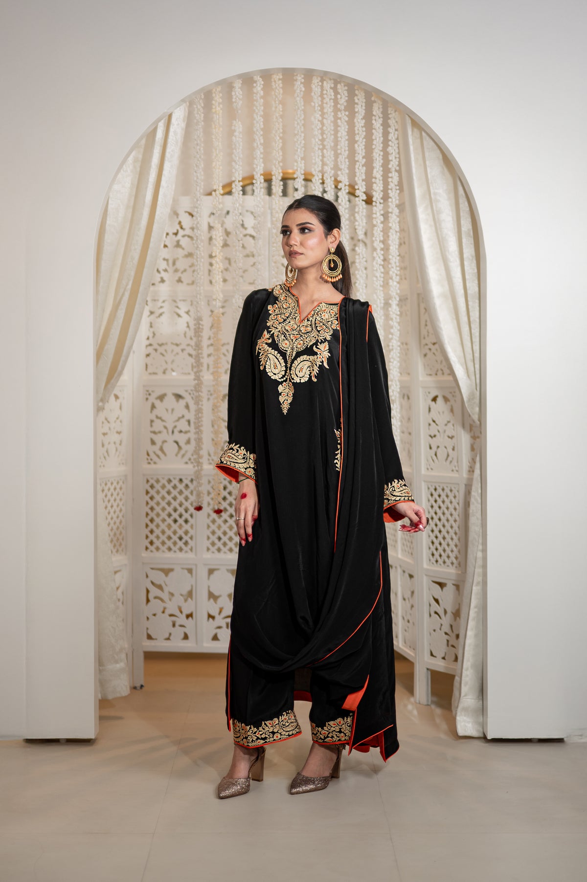 Shabnam | Black Draped Cowl Set