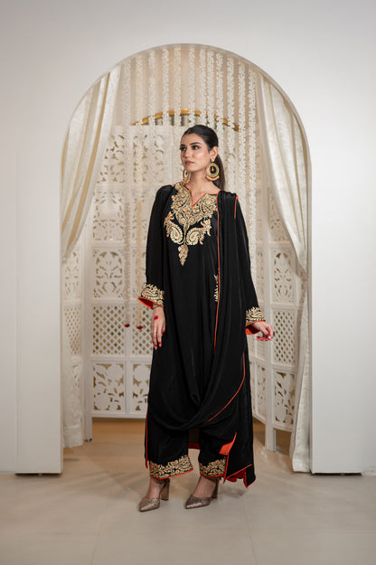 Shabnam | Black Draped Cowl Set