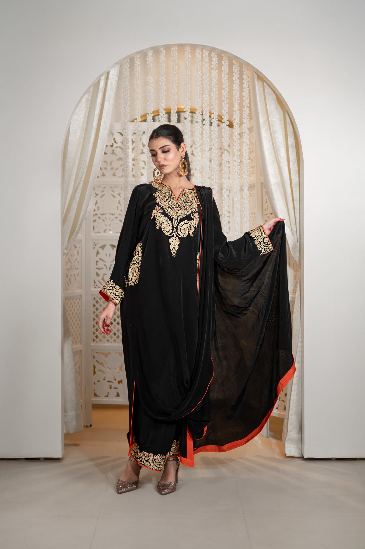 Shabnam | Black Draped Cowl Set