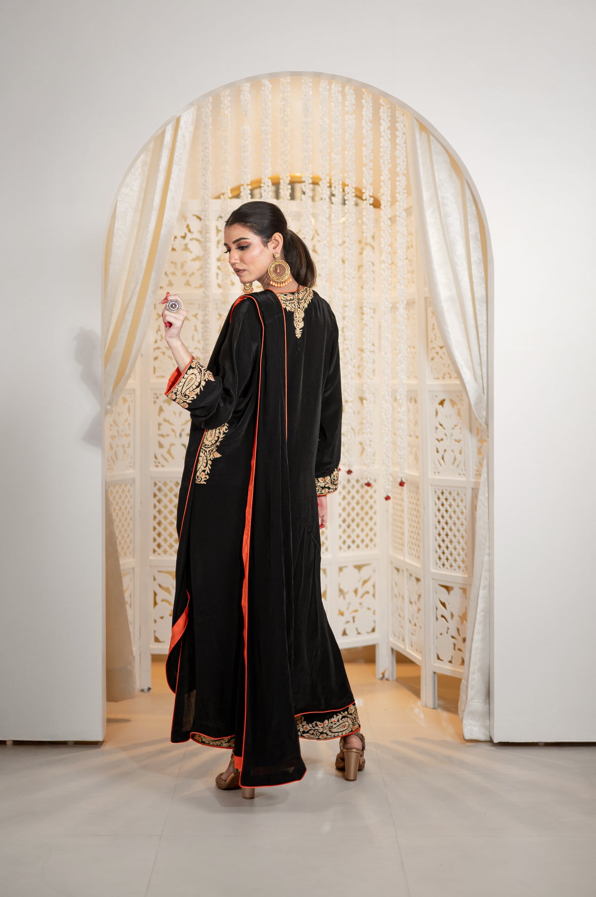 Shabnam | Black Draped Cowl Set