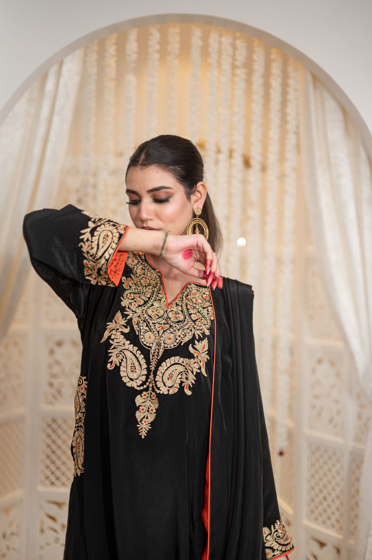 Shabnam | Black Draped Cowl Set