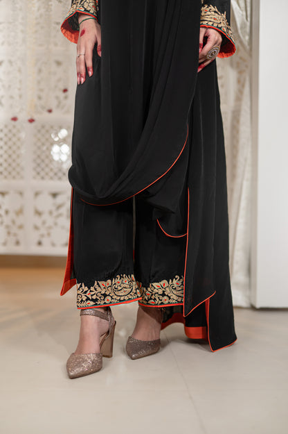 Shabnam | Black Draped Cowl Set