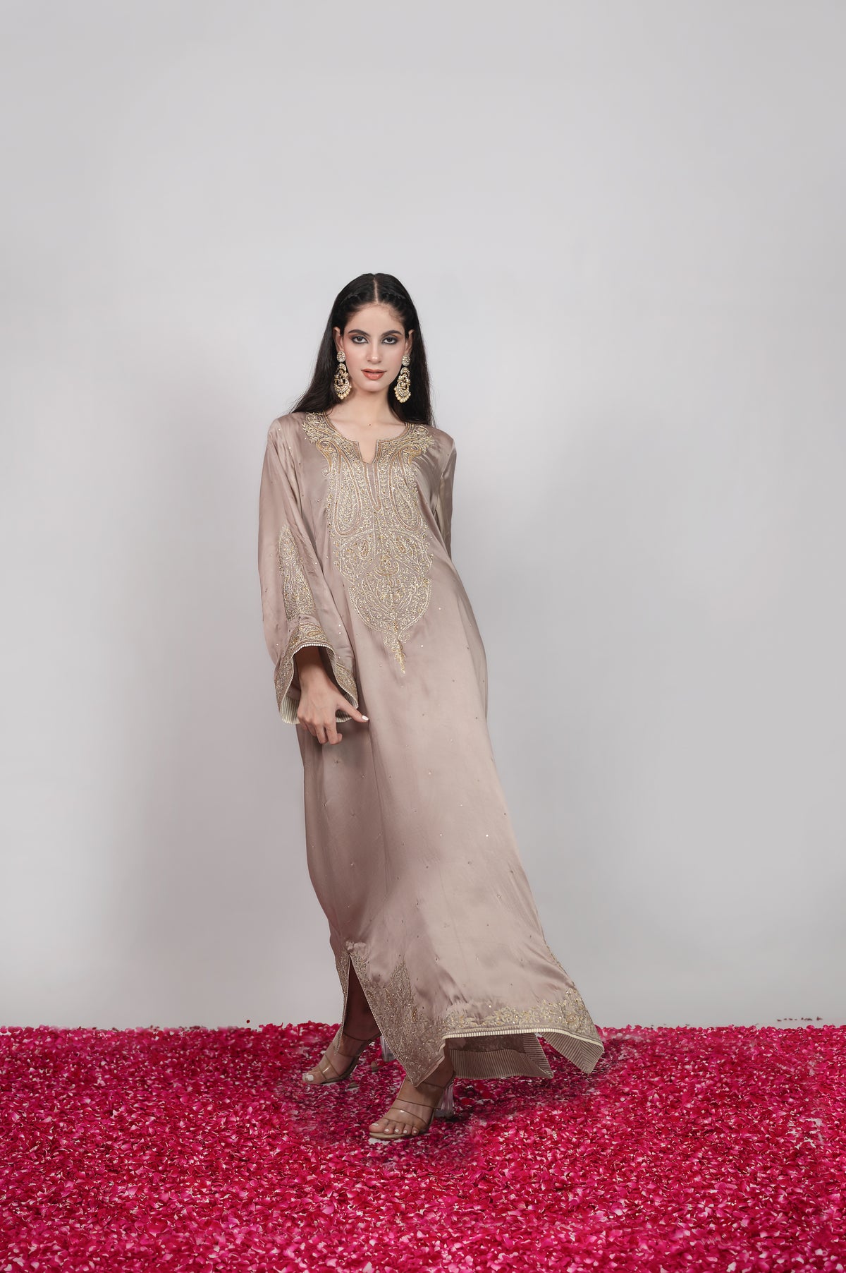 Gul-e-Shaam | Taupe Kashmiri Embroidered Kaftan