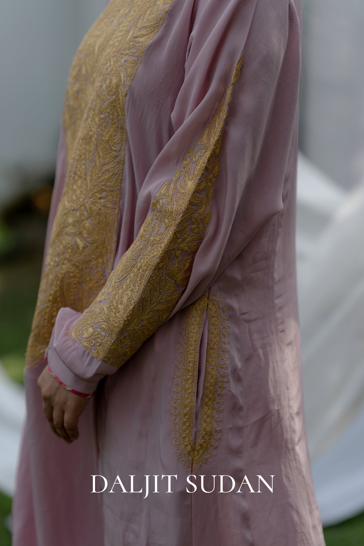 Pink Crepe Long Yolk Tilla Suit