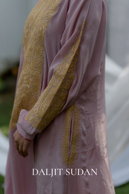Pink Crepe Long Yolk Tilla Suit